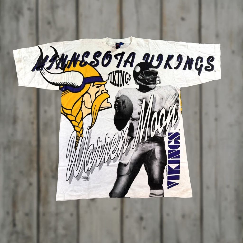 Vintage VTG Magic Johnson T's Minnesota Vikings Warren Moon T-Shirt Mens L White 90s AOP Size US L / EU 52-54 / 3 - 1 Thumbnail