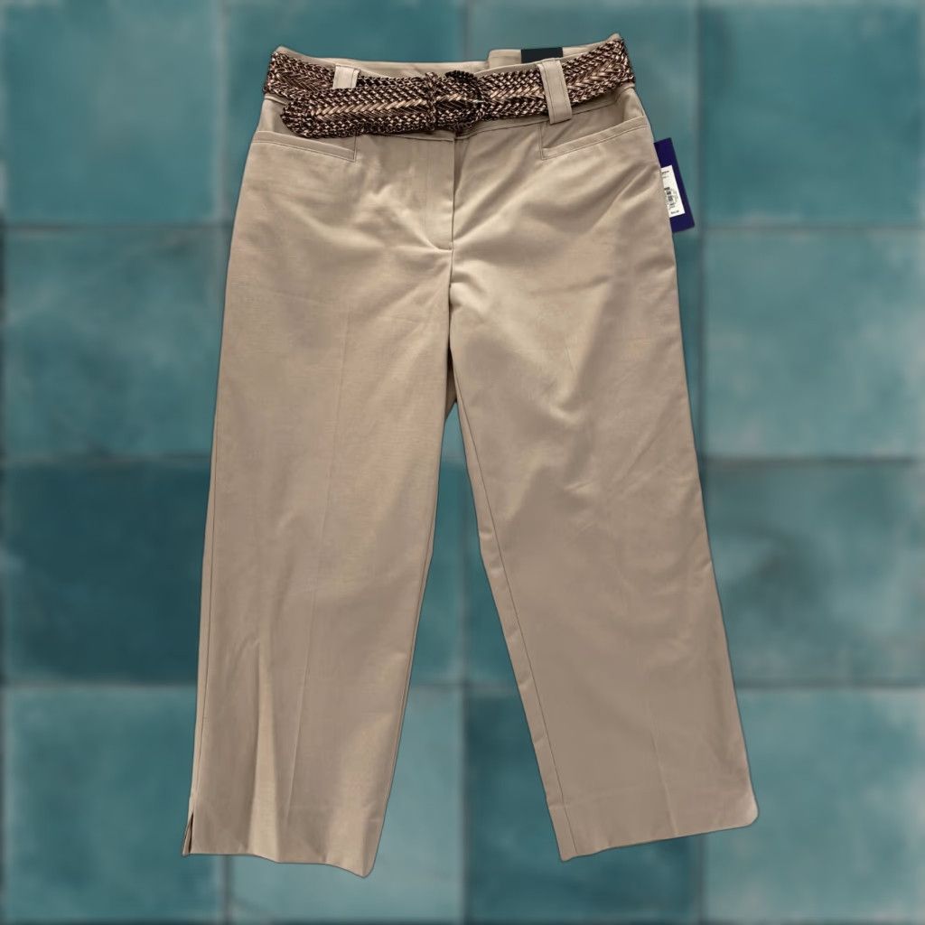 Apt. 9 Apt. 9 Maxwell Capri Pants Women's 4 Beige Stretch Mid Rise Straight Belted NWT Pants Size 26" / US 2 / IT 38 - 1 Thumbnail