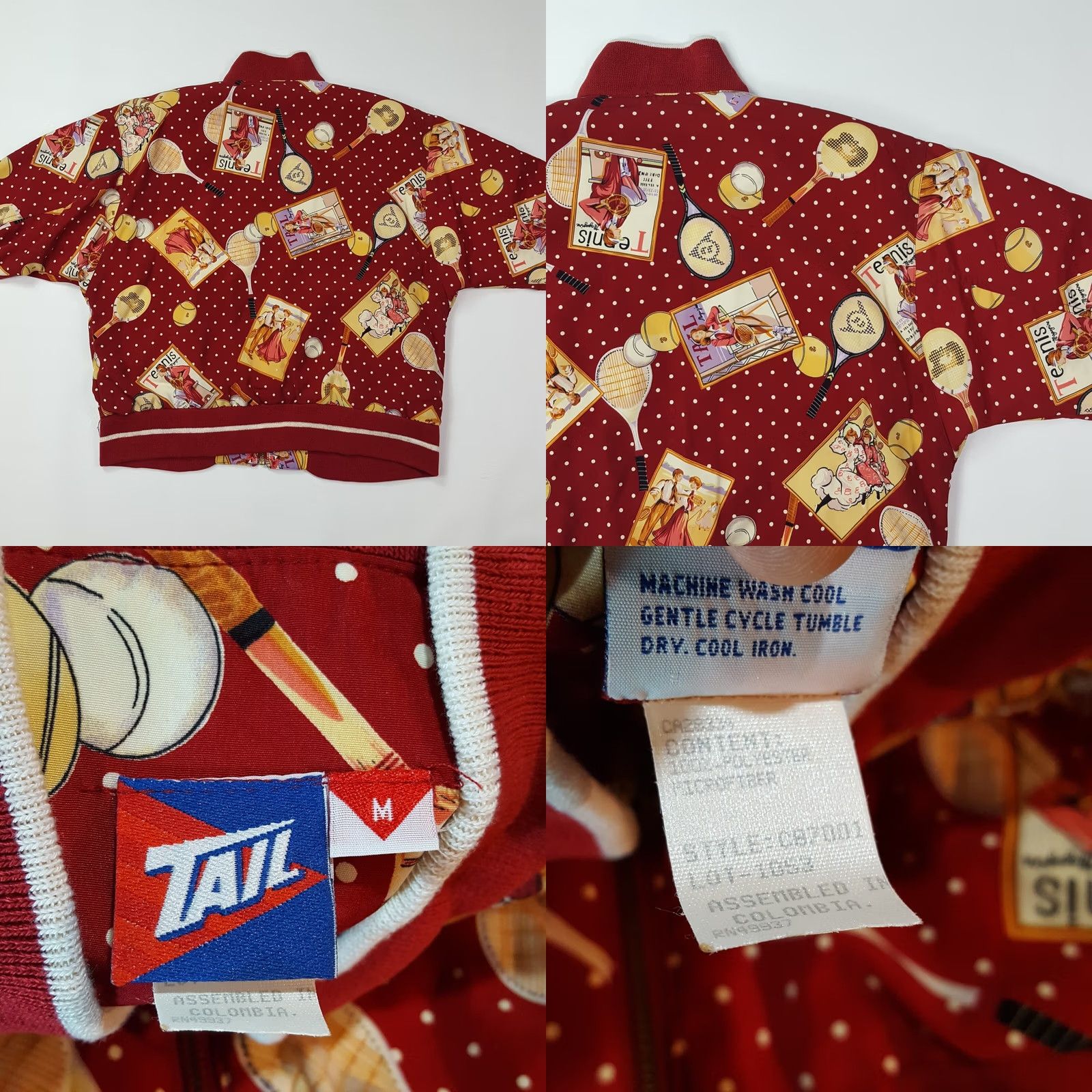 Vintage VINTAGE Tail Tennis Women's Medium Zip Up Bomber Windbreaker AOP Red Jacket Size M / US 6-8 / IT 42-44 - 8 Thumbnail