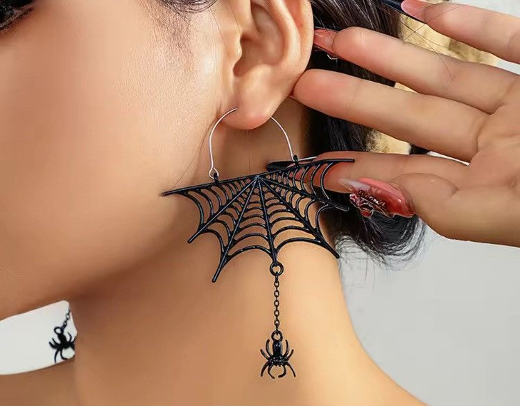 Jewelry Black Spider Web Long Tassel Drop Earrings Earring (1Pairs, Men's
