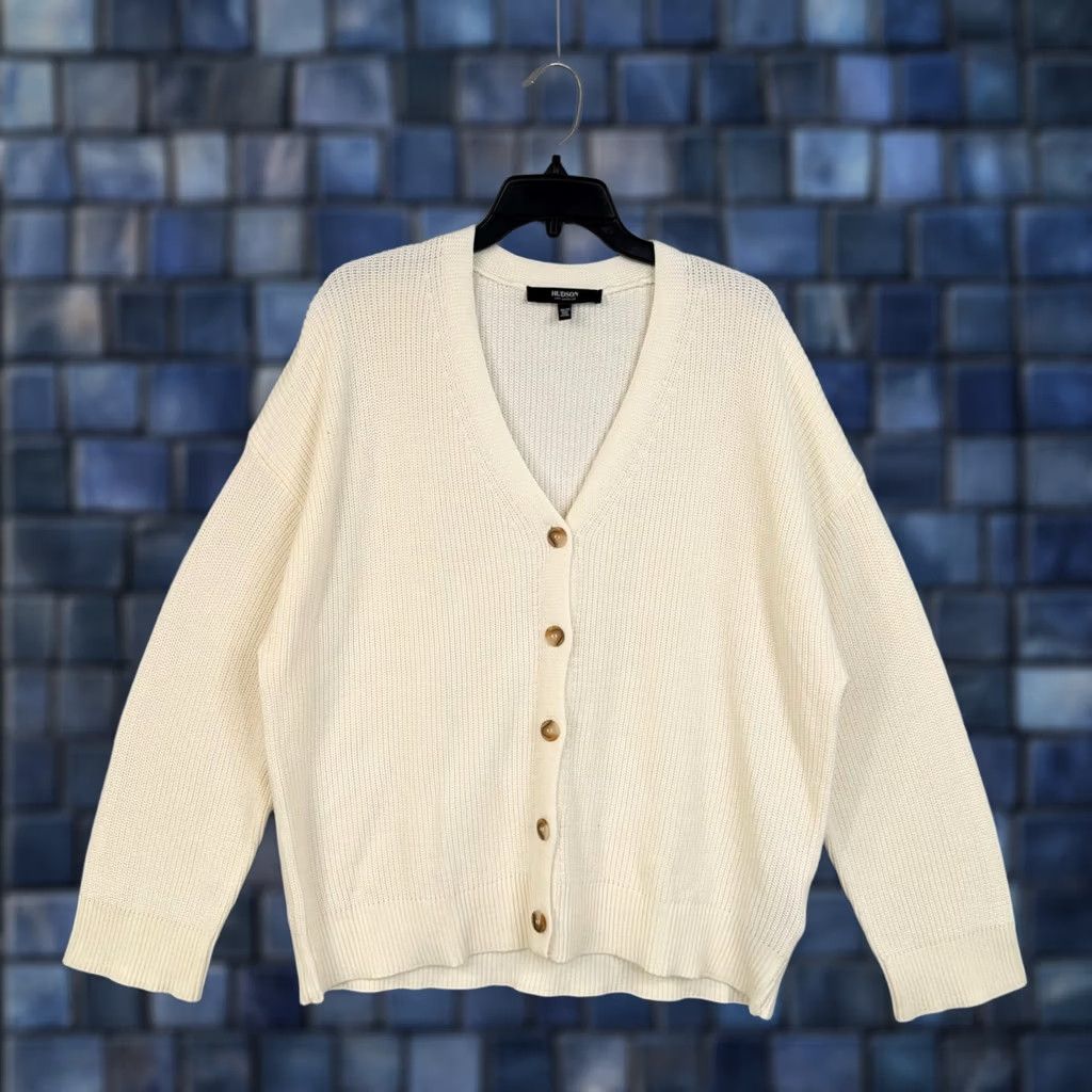 Hudson Hudson Cardigan Womens XXL White Knit Cozy V-Neck Button Front Sweater All Seasons Casual Fall Size XXL / US 16-18 / IT 52-54 - 1 Thumbnail