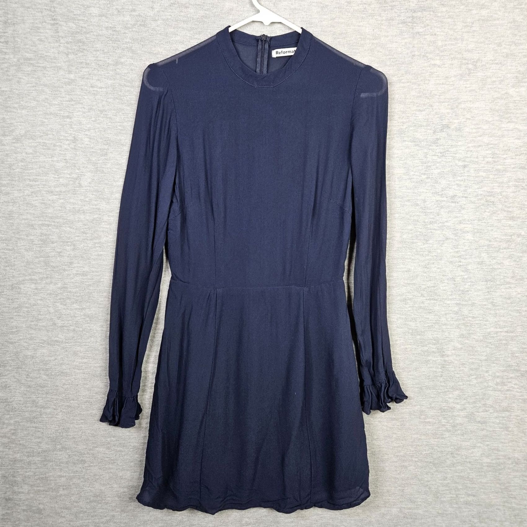 Reformation Reformation Fox Tie Neck Women’s Blue Long Sleeve Mini Dress Size 8 Size M / US 6-8 / IT 42-44 - 7 Thumbnail
