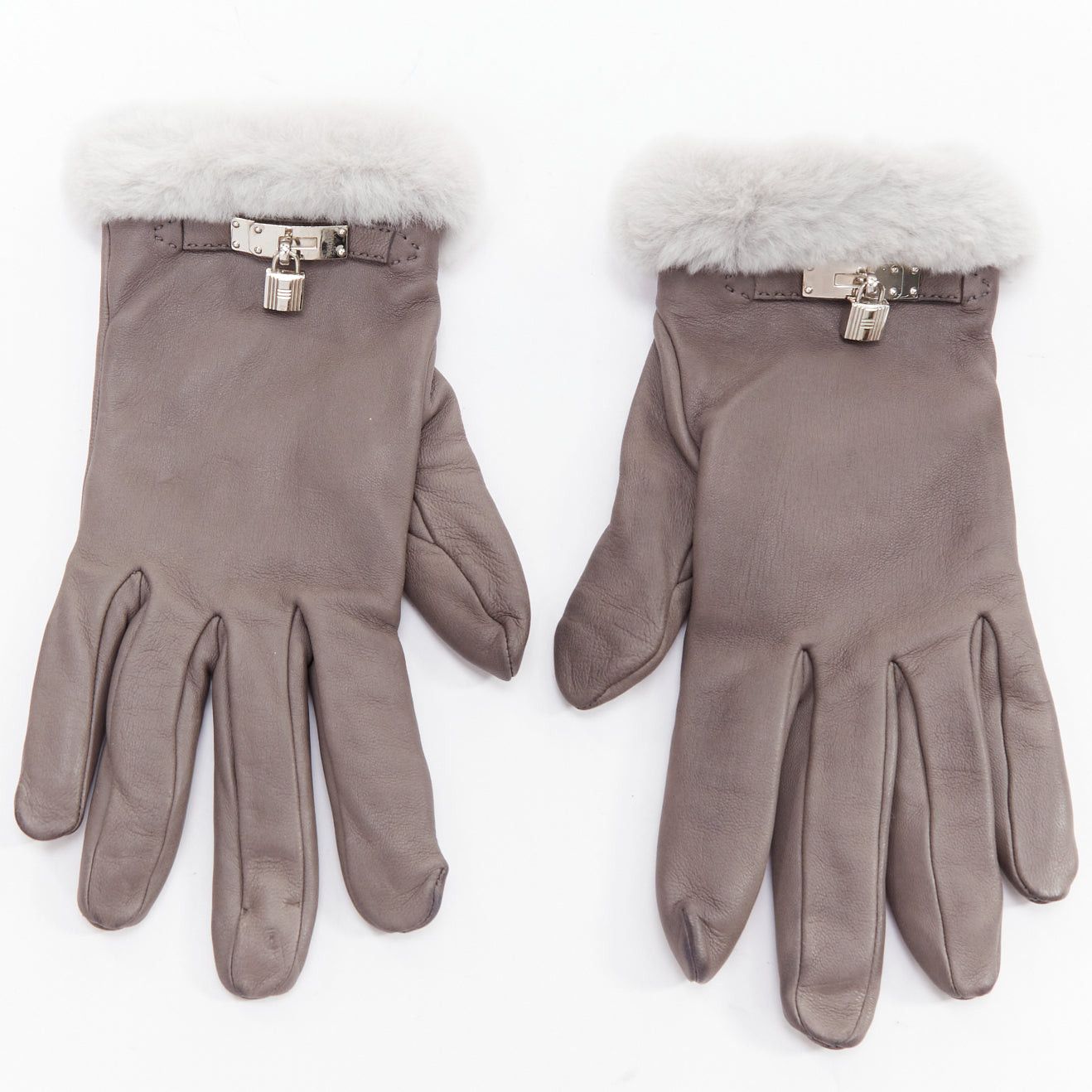 Hermes HERMES Princesse grey swift leather silver hardware H lock gloves Sz7 Size ONE SIZE - 1 Thumbnail
