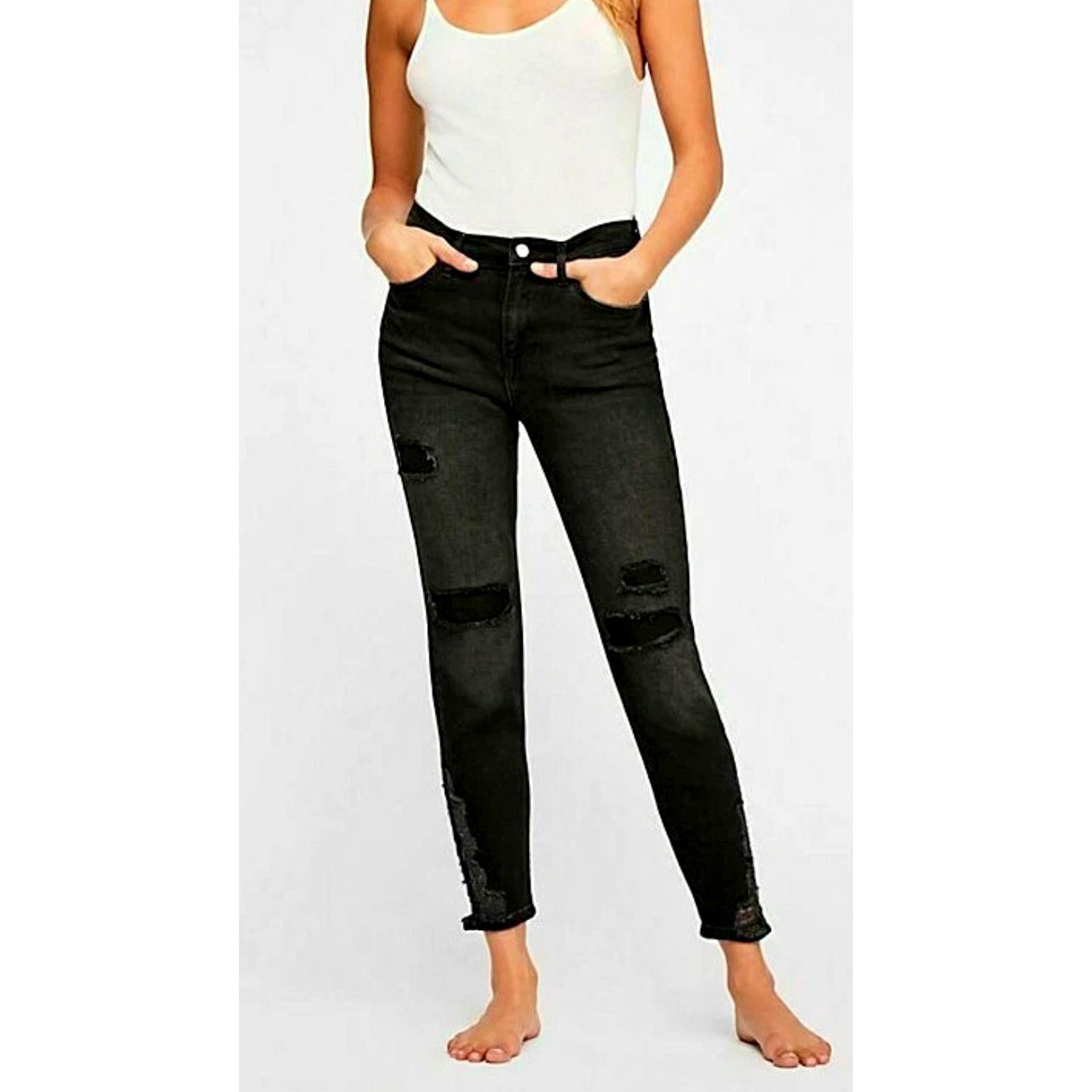 Free People Free People About a Girl Ripped Skinny Jeans Black 25 Size 25" / US 0 / IT 36 - 4 Thumbnail