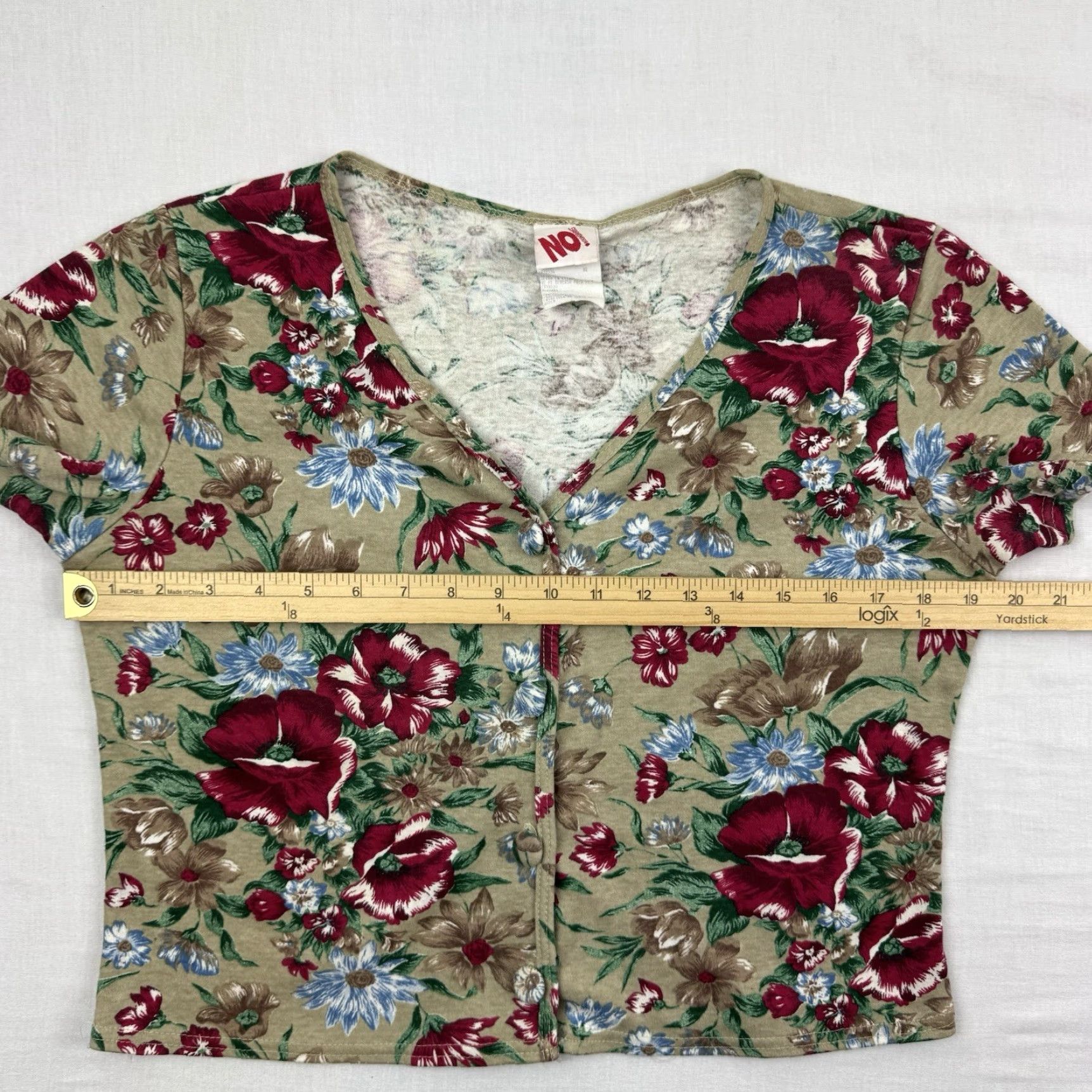 Vintage VINTAGE No Boundaries Shirt Cropped Womens M Floral Beige 90s Bohemian Flower Button-Up Blouse Size M / US 6-8 / IT 42-44 - 7 Thumbnail
