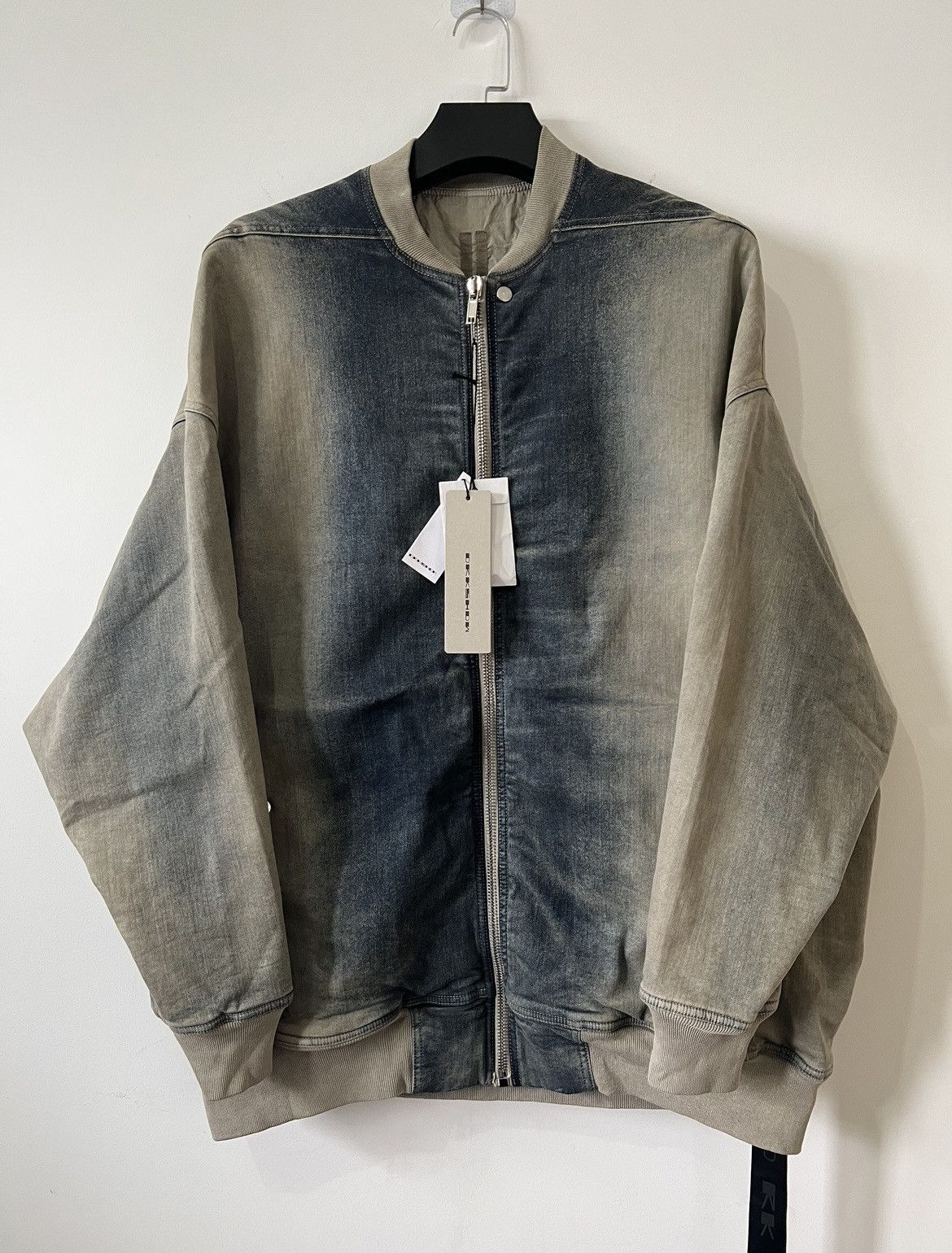 image of Rick Owens x Rick Owens Drkshdw Blue&off-White Jumbo Denim Bomber Jacket, Men's (Size Small)