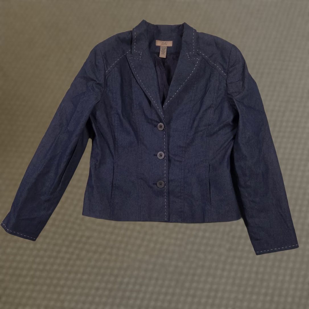 Vintage VINTAGE i.e. Blazer Womens 12P Blue Denim Three Button Lined Petite Jacket Career Size XL / US 12-14 / IT 48-50 - 1 Thumbnail