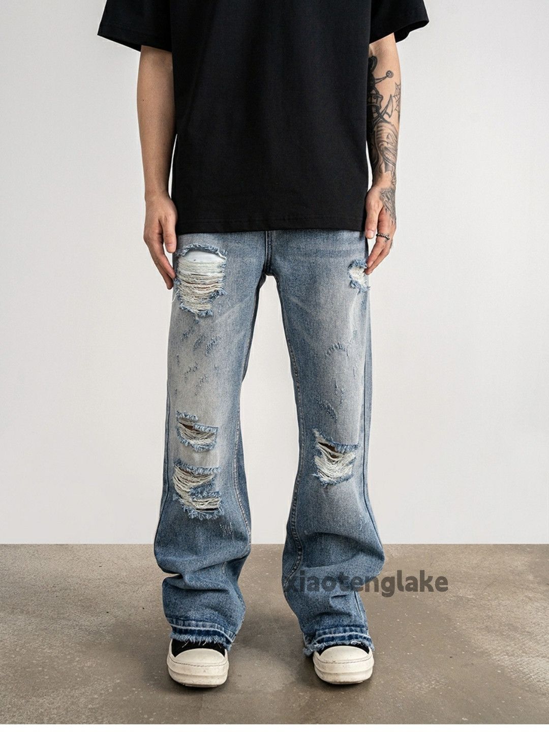 Jean × Vintage washed faded damaged ripped punk grunge flared jeans Size US 30 / EU 46 - 5 Thumbnail