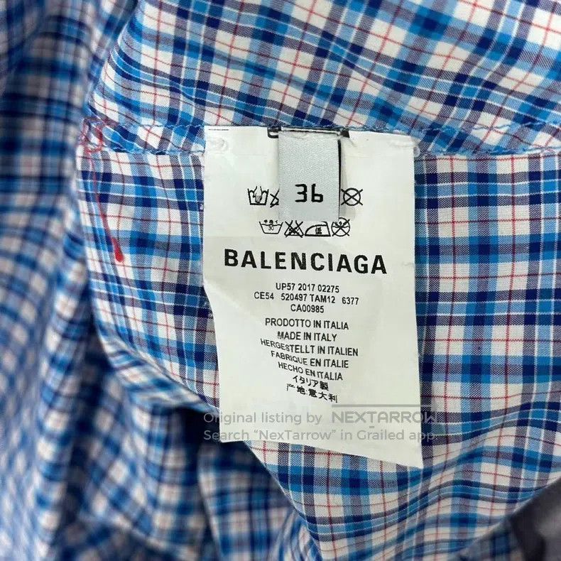 Balenciaga Balenciaga Blue and White Plaid Back Logo Shirt Size XS / US 0-2 / IT 36-38 - 5 Thumbnail