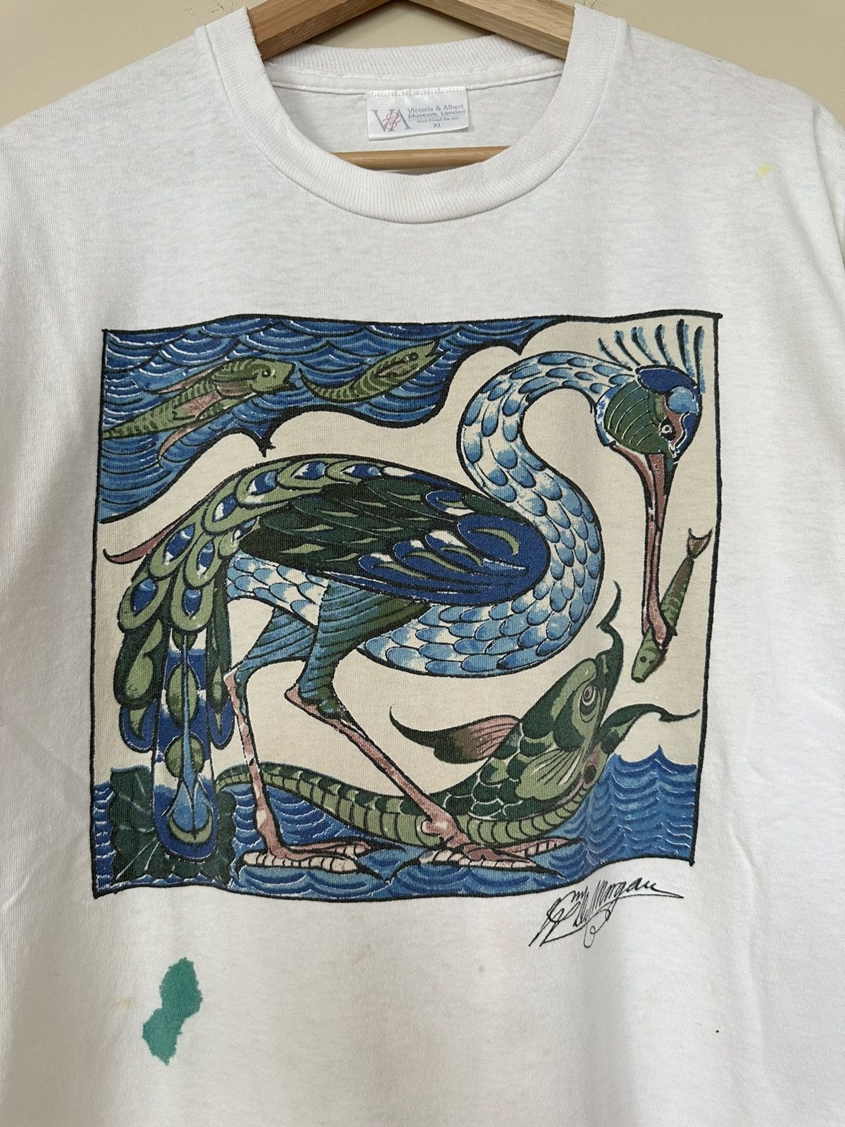 Keith Haring × Vintage Vintage 90s Phil Morgan Crane And Fish Art T-Shirt RARE Size US XL / EU 56 / 4 - 4 Thumbnail