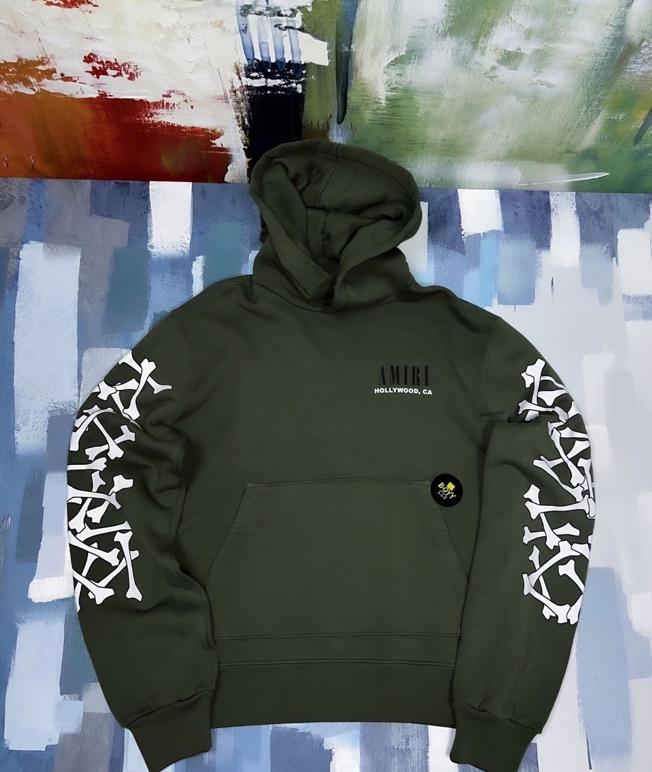 Image of Amiri Bones Hoodie in Army Green, Men's (Size Small)