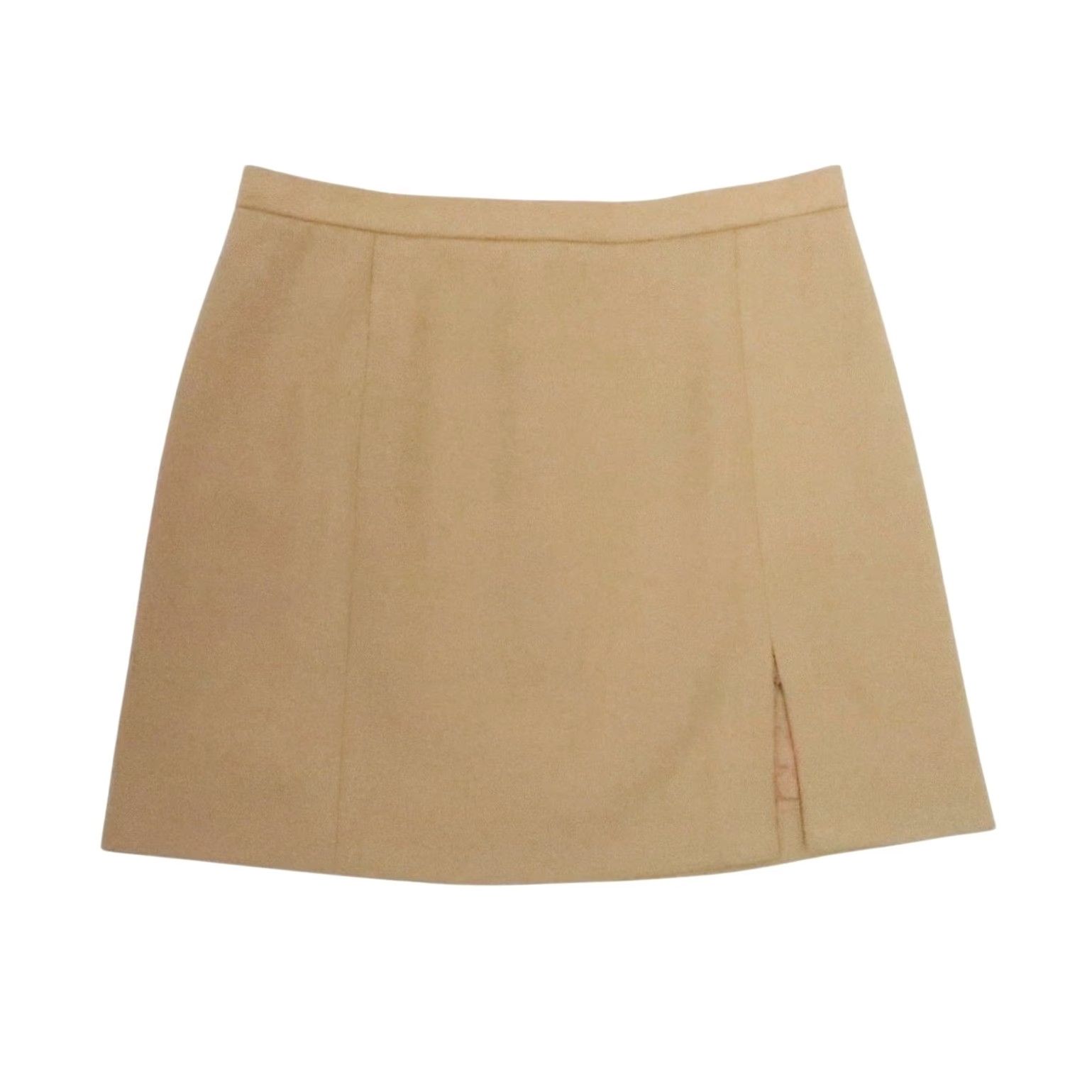 Bcbgmaxazria VINTAGE 90s BCBGMAXAZRIA Camel Tan Mini Skirt 6 Women Short Zip Back Front Slit Workwear party Casual fallspringwinter Size 28" / US 6 / IT 42 - 2 Thumbnail