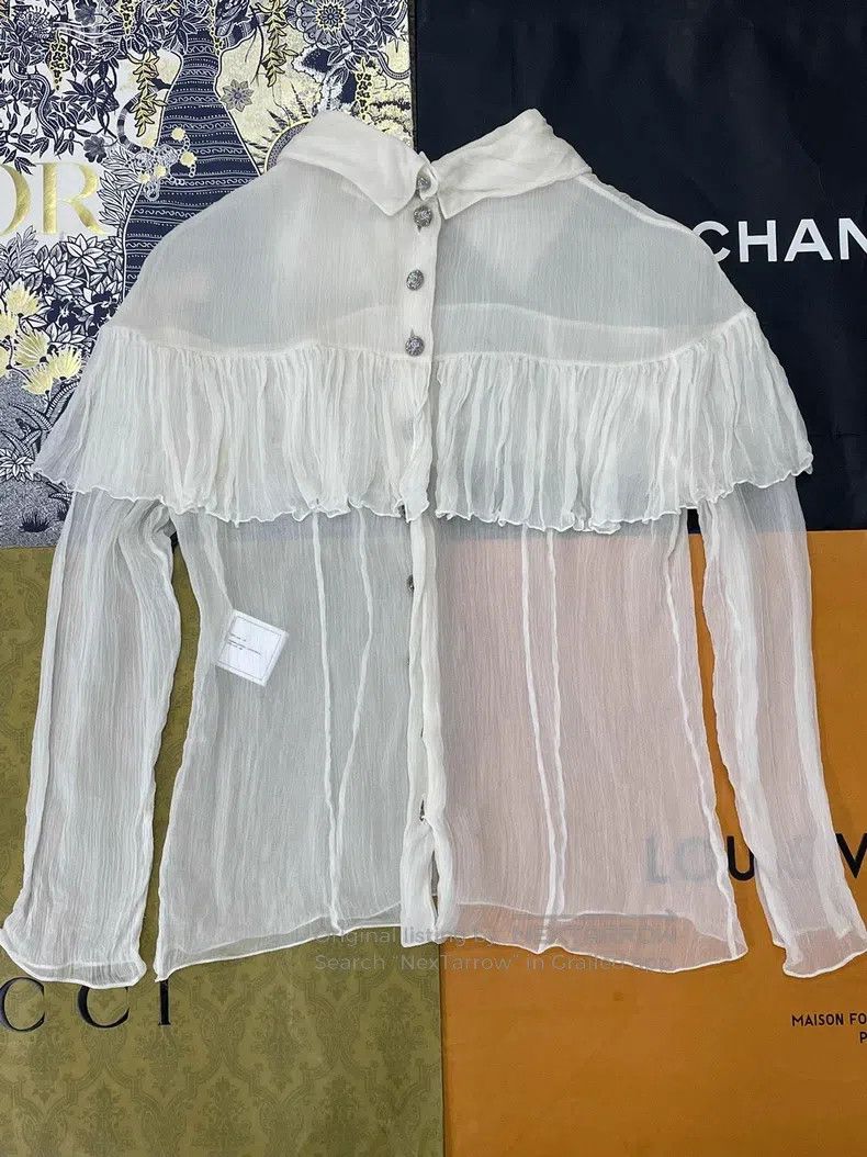 Chanel Chanel White lace silk shirt Size XS / US 0-2 / IT 36-38 - 2 Thumbnail
