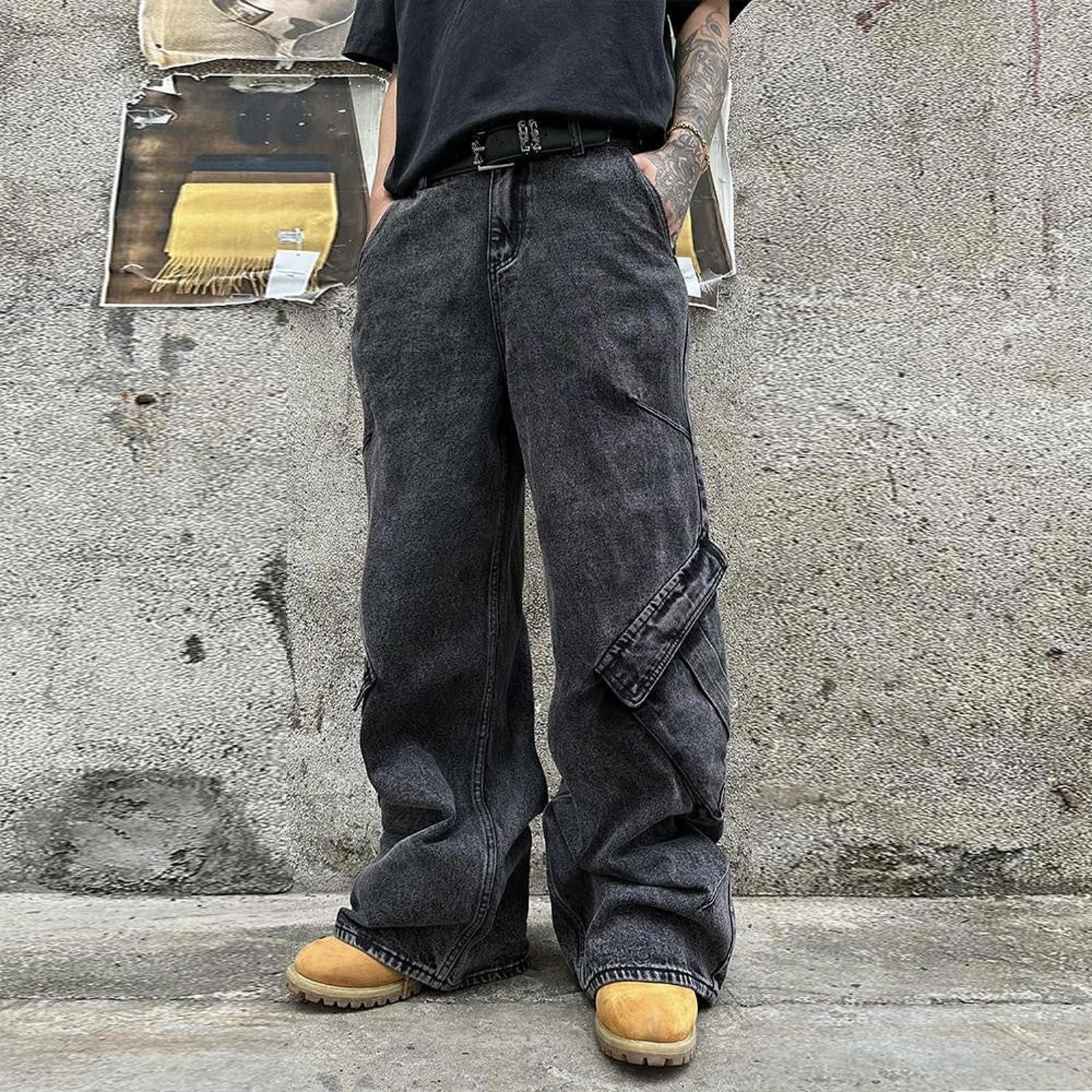 Japanese Brand Black Baggy Cargo Flared Denim Pants, Wide Leg Jeans Size US 32 / EU 48 - 1 Thumbnail