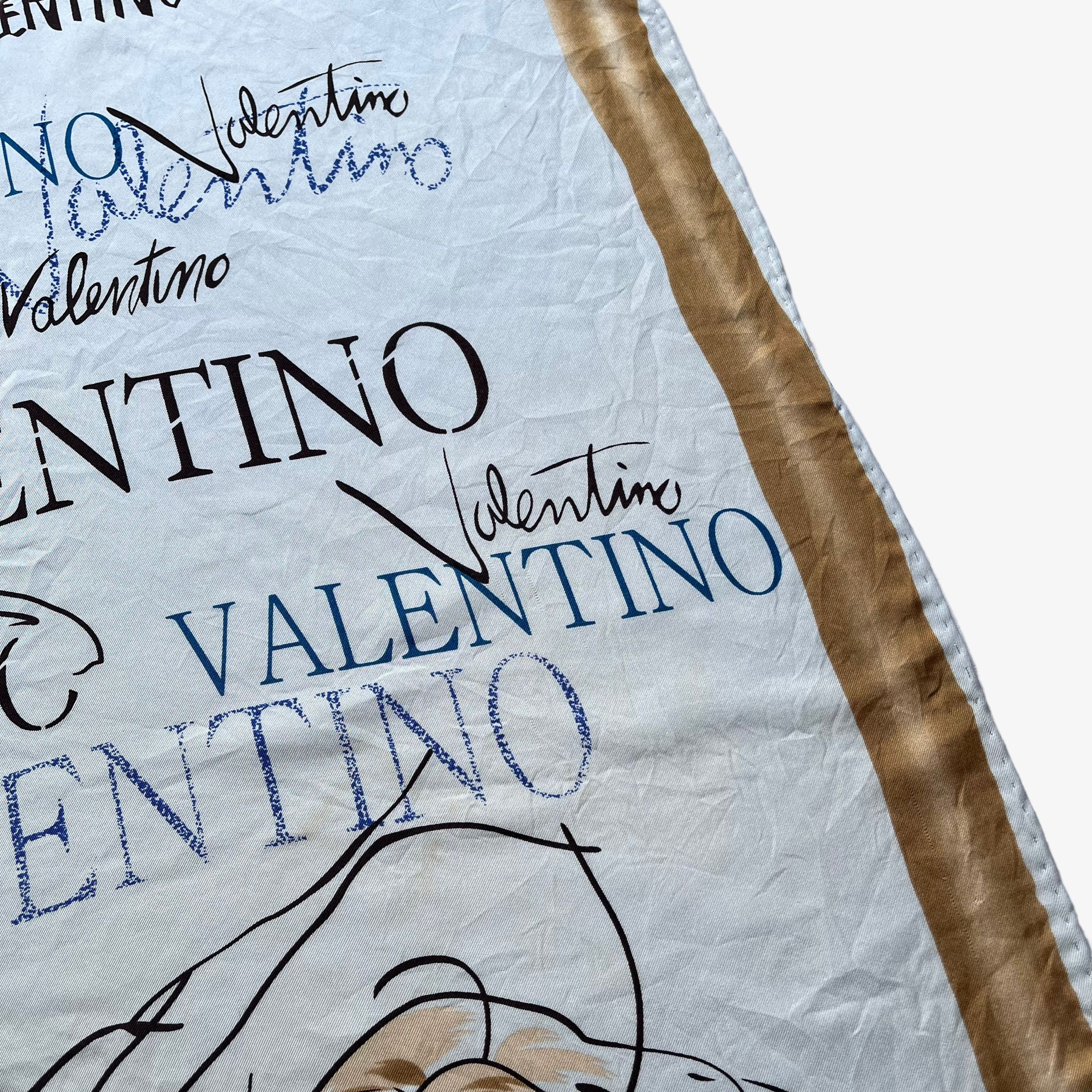Valentino Vintage 90s Valentino Spell Out Blue Silk Scarf Size ONE SIZE - 4 Thumbnail