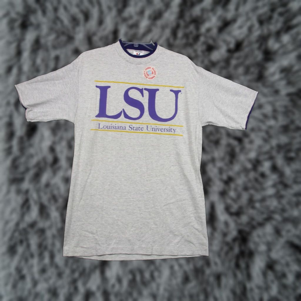 TEE JAYS VINTAGE LSU Shirt Mens Large Gray Tee Louisiana State University Logo 90s Officially Licensed Tigers Football University Crew Neck Green? Size US L / EU 52-54 / 3 - 1 Thumbnail