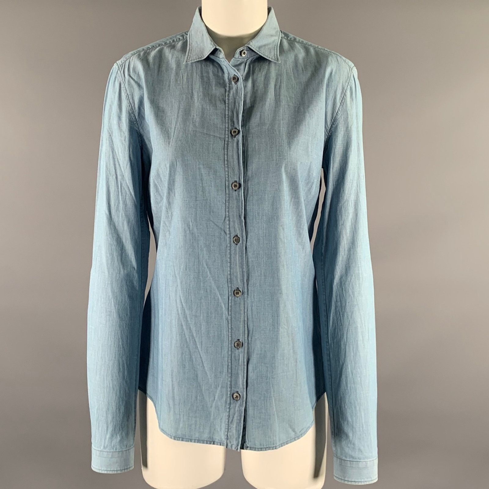 Prada PRADA Size S Blue Linen Blend Spread Collar Shirt Size S / US 4 / IT 40 - 1 Thumbnail