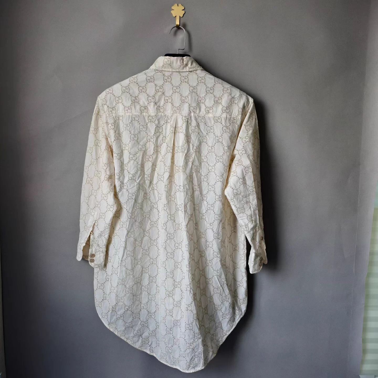 Gucci Gucci Beige GG Embroidered Openwork Cotton Shirt Size S / US 4 / IT 40 - 2 Thumbnail