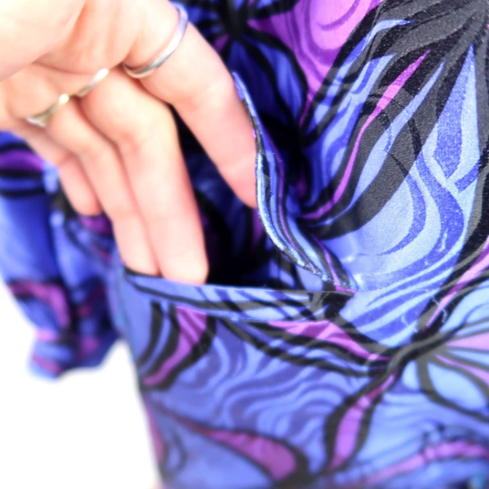 Adrianna Papell VINTAGE Adrianna Papell Silk Midi Dress 80s Blue Purple Floral Swirl Print 10 Womens Size L / US 10 / IT 46 - 5 Thumbnail