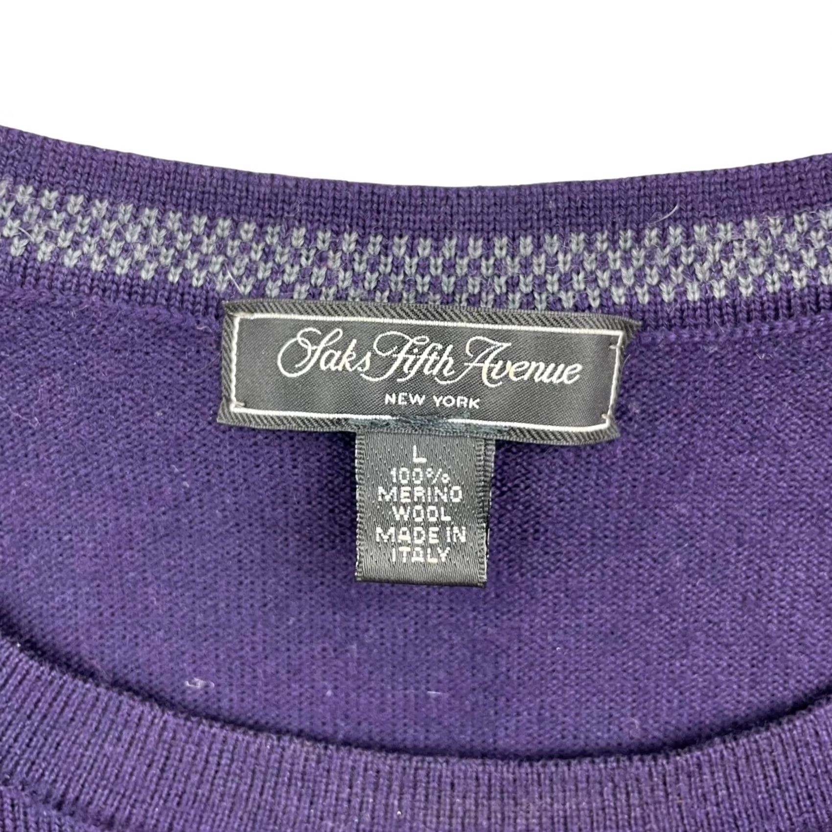 Saks Fifth Avenue Saks Fifth Avenue Mens Sweater Purple Large Wool Crewneck Italy Classic Pullover Size US L / EU 52-54 / 3 - 3 Thumbnail