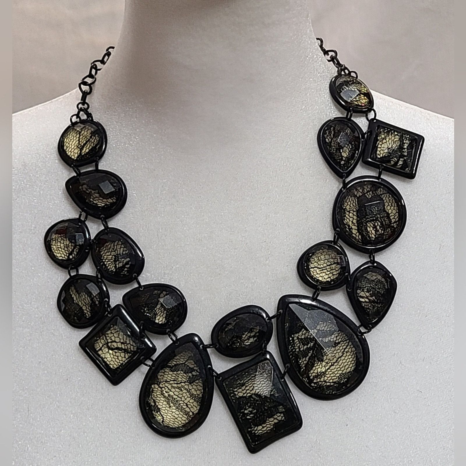 Vintage Black Lace Inset Gothic Statement Necklace