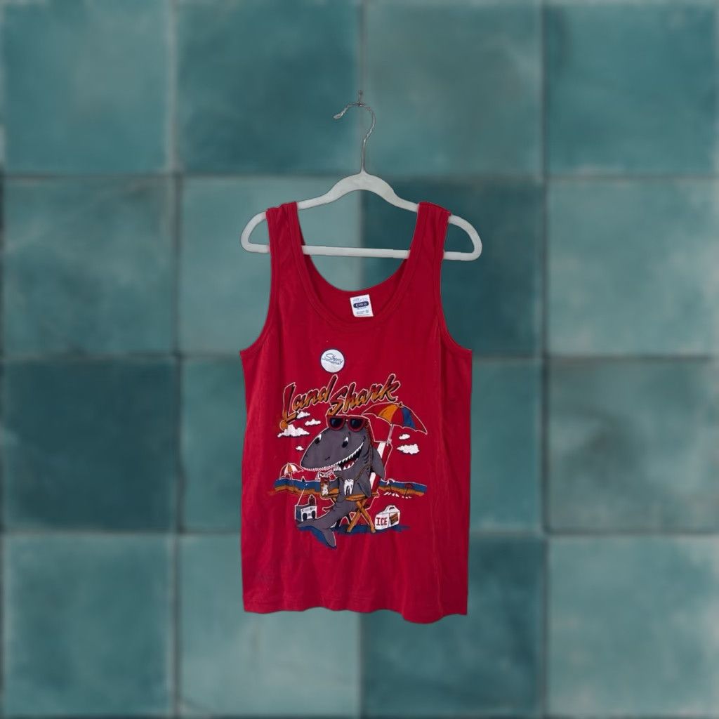 Anvil VINTAGE land shark tank top shirt Mens S NOS NWS 90s USA made Anvil red 50/50 cotton poly 90s theme Tank Top Mens Size US S / EU 44-46 / 1 - 1 Thumbnail