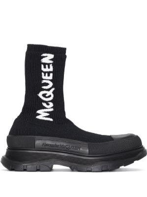 image of Alexander Mcqueen Tread Sock-Style Boots in Black, Men's (Size 8)