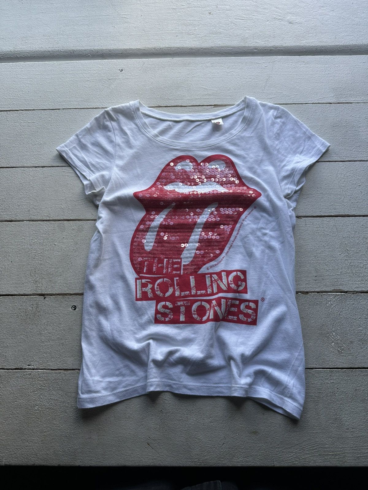 Band Tees 🚨 ROLLING STONES 2012 BIG LOGO PINK WHITE TEE WOMEN RARE Size S / US 4 / IT 40 - 1 Thumbnail