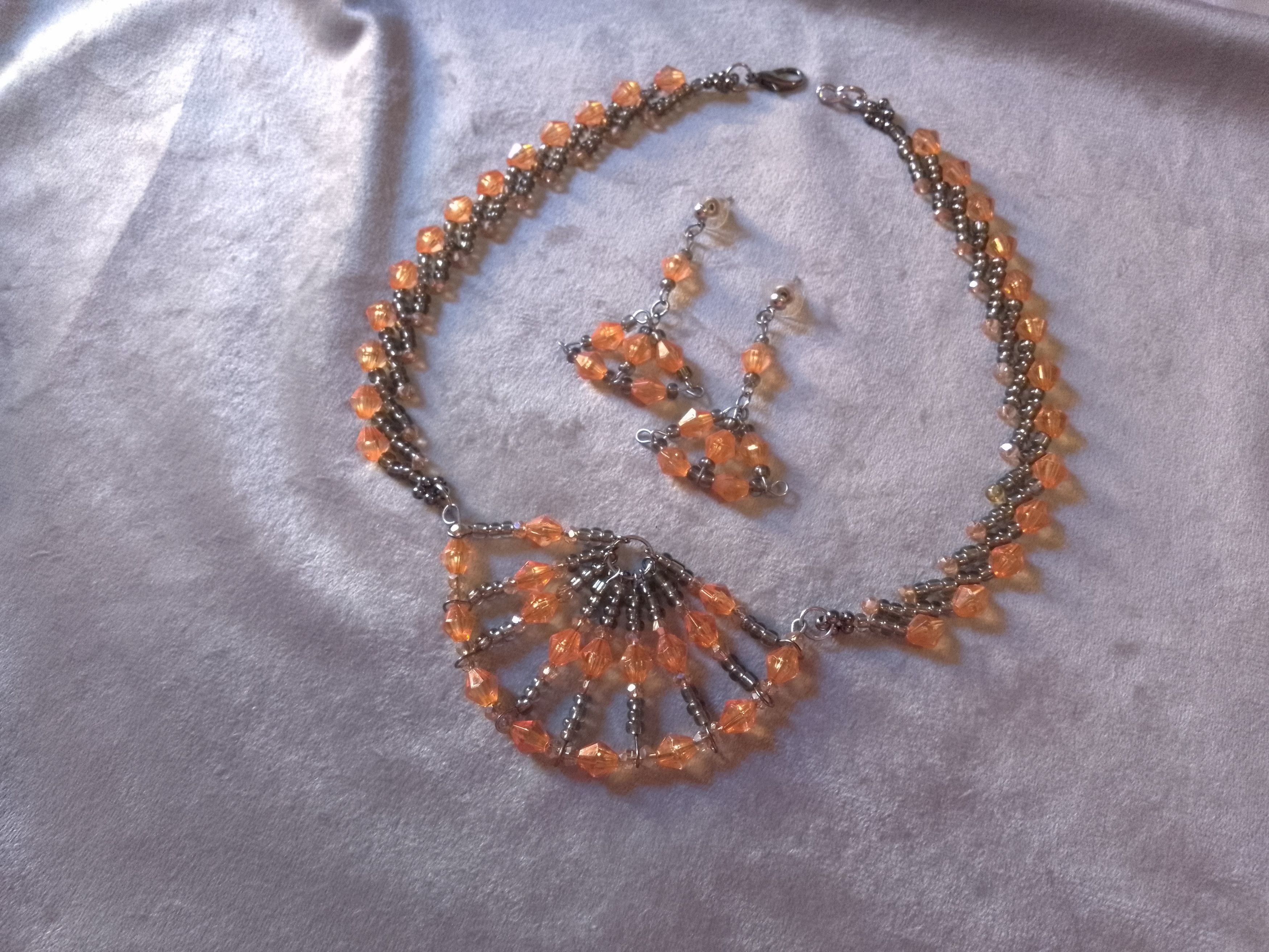 Handmade Necklace Orange Green Earrings Vintabe Antique Fashionable Size ONE SIZE - 12 Thumbnail
