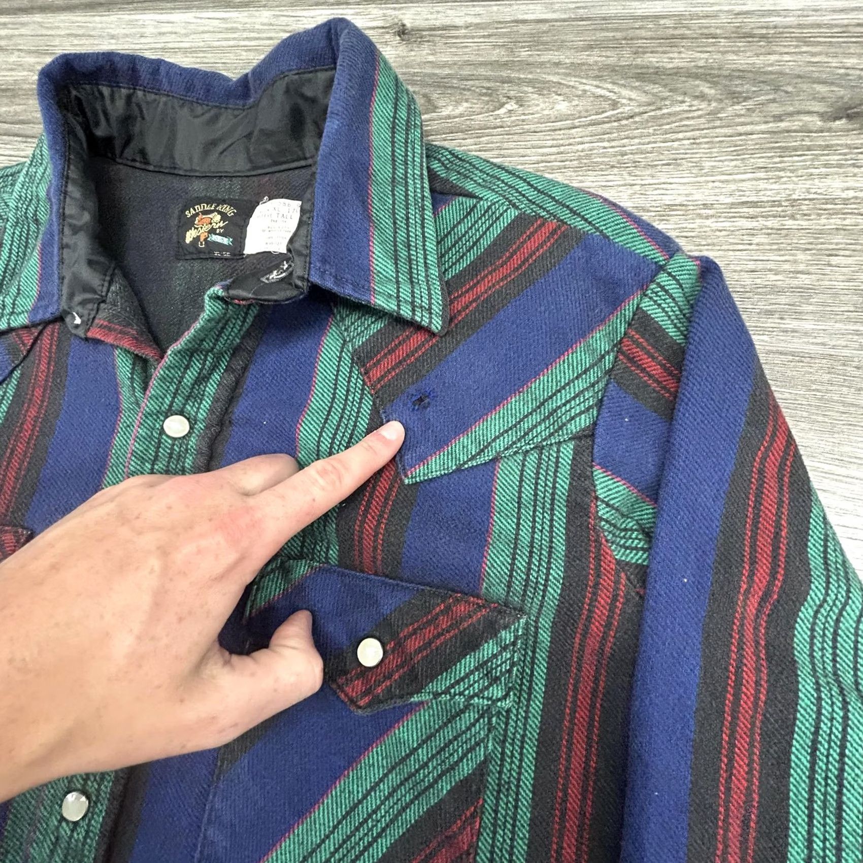 Vintage VINTAGE Saddle King Flannel Pearl Snap Shirt Mens XL Tall Blue Wool USA 70s Size US XL / EU 56 / 4 - 8 Thumbnail