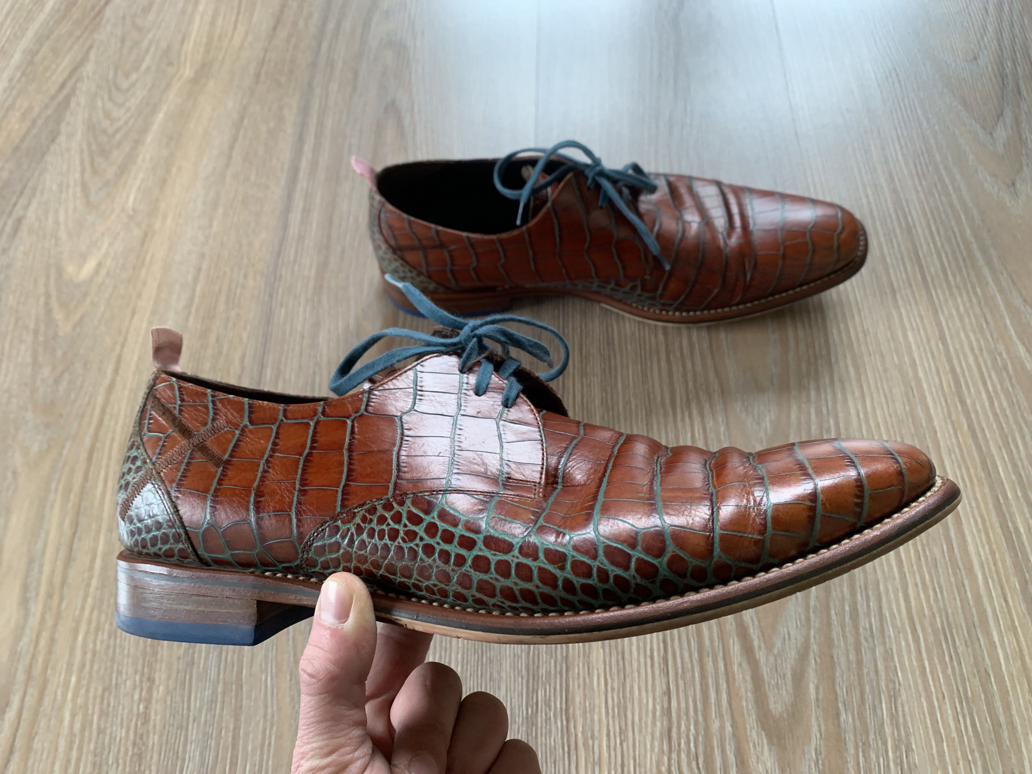 Floris van Bommel Floris Van Bommel Croc Embossed Leather Derby Shoes Size US 8.5 / EU 41-42 - 3 Thumbnail