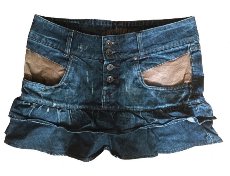 Vintage Y2K Vintage Mini Denim Jeans Mini skirt WITH FRILLS Size 28" / US 6 / IT 42 - 1 Thumbnail