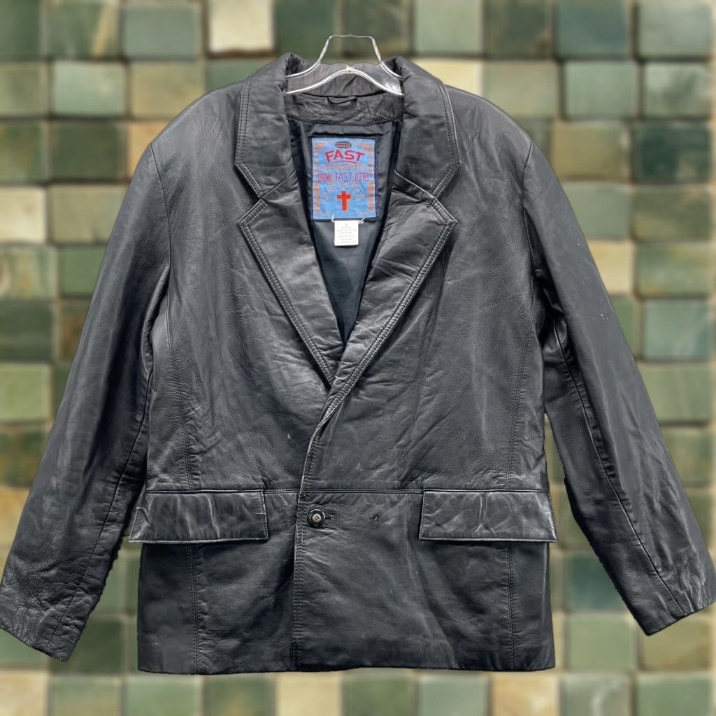 Skin Fast Leather Lamb Skin Jacket Men Small Blazer Coat Moto Biker Academia Corpcore Fashion? Size 36R - 1 Thumbnail