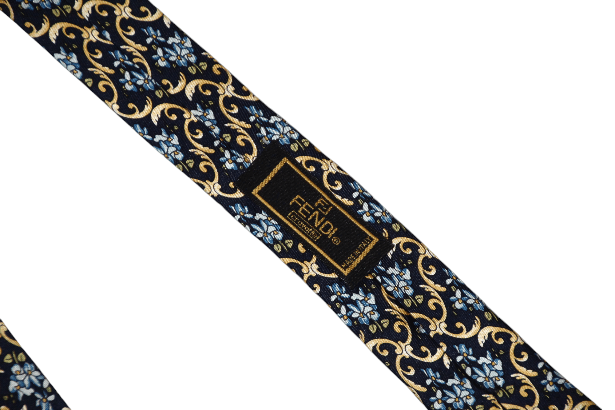 Fendi Vintage Fendi Cravatte Gold Baroque Floral Blue Silk Tie Size ONE SIZE - 5 Thumbnail