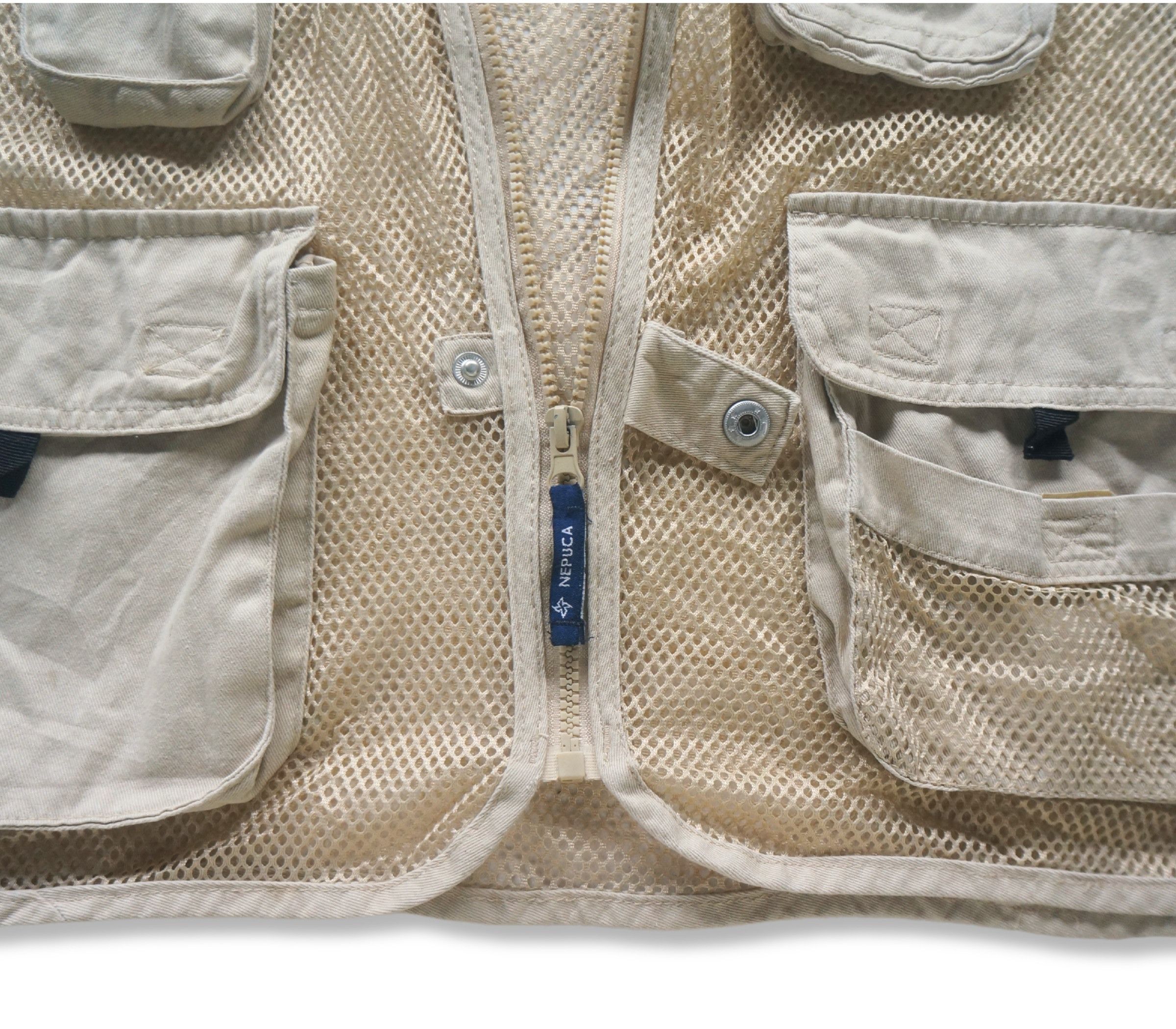 Japanese Brand Nepuca Multi-Pockets Beige Mesh Vest Size US M / EU 48-50 / 2 - 9 Thumbnail