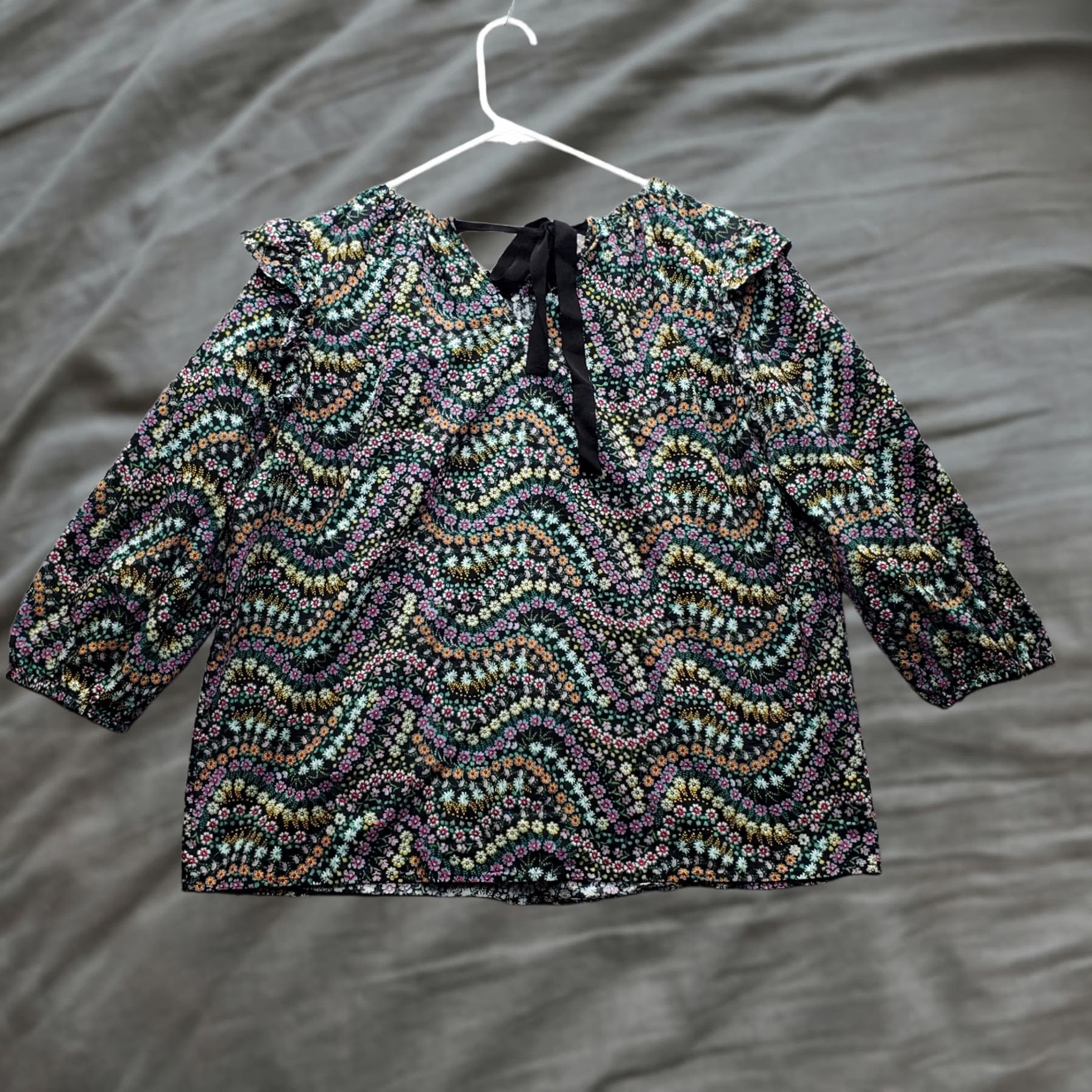Loft LOFT Blouse Womens Size PL Floral Multicolor Boho Ruffle Shoulder Tie Back Shirt Size L / US 10 / IT 46 - 1 Thumbnail