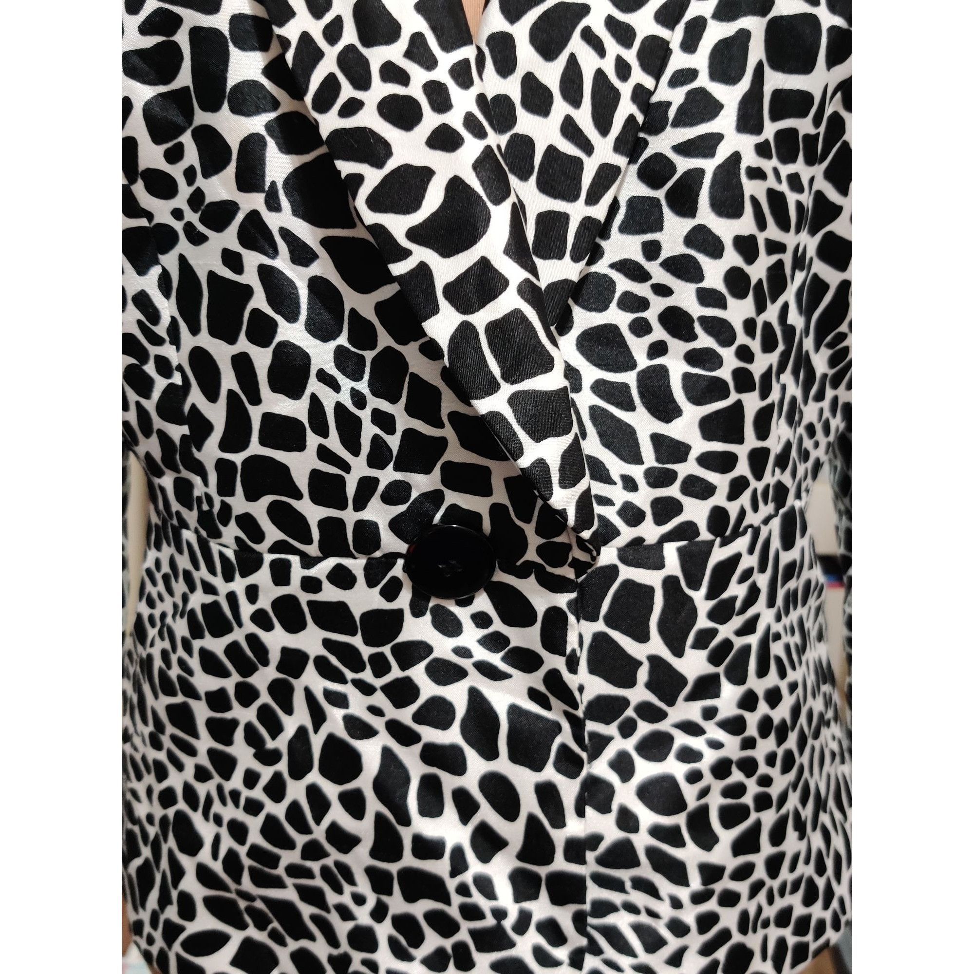 Kasper Kasper Womens 12 Black White Giraffe Animal Print Satin Blaz Size XL / US 12-14 / IT 48-50 - 5 Thumbnail