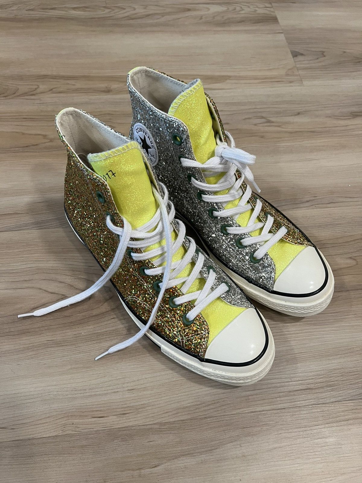 image of Jw Anderson Glitter Converse Shoes in Silver, Men's (Size 9)