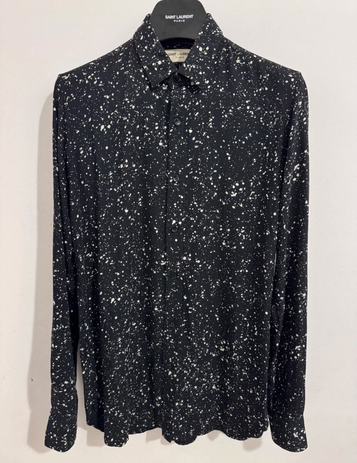 Saint Laurent Paris SLP 15FW Irregular Silk Starry Sky Splatter Print Shirt Size US L / EU 52-54 / 3 - 1 Thumbnail