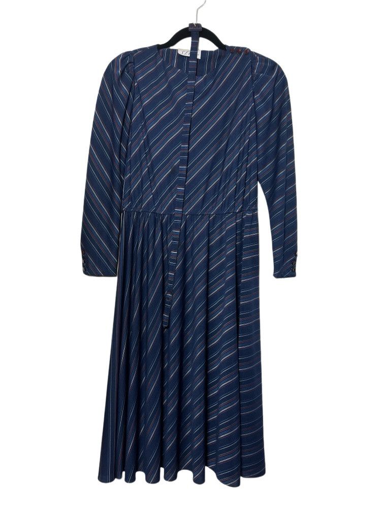 Other × Vintage Vintage 70's-80's S.L. Petites Blue Stripe Long Sleeve Dress Size M / US 6-8 / IT 42-44 - 1 Thumbnail