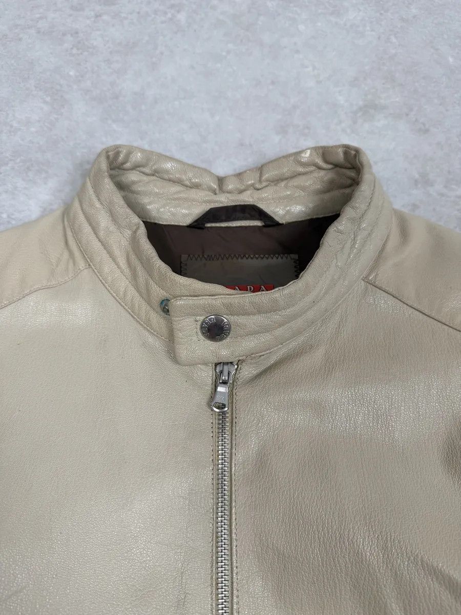 Prada SS2000 Prada Beige Padded Biker Leather Jacket Size US L / EU 52-54 / 3 - 8 Thumbnail