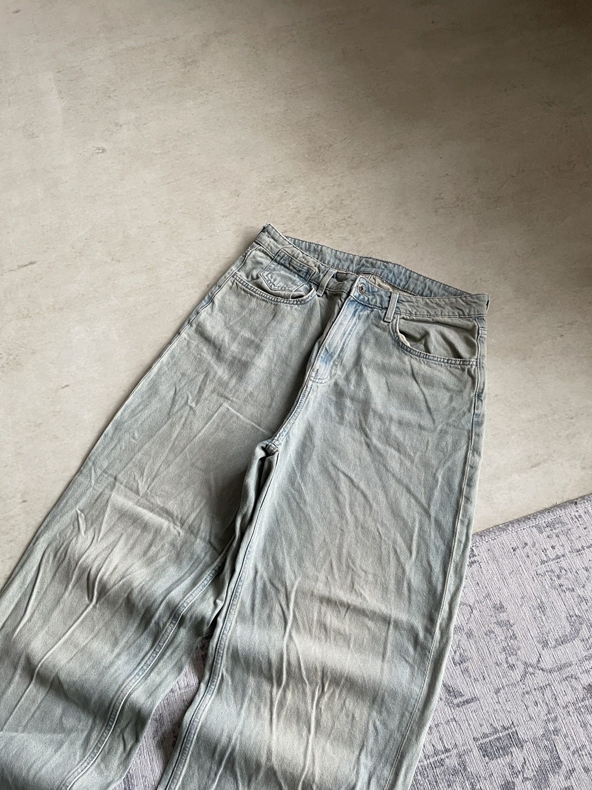 Vintage Avant Garde Mud Washed Baggy Wide Faded Flared Denim Jeans Size US 32 / EU 48 - 4 Thumbnail