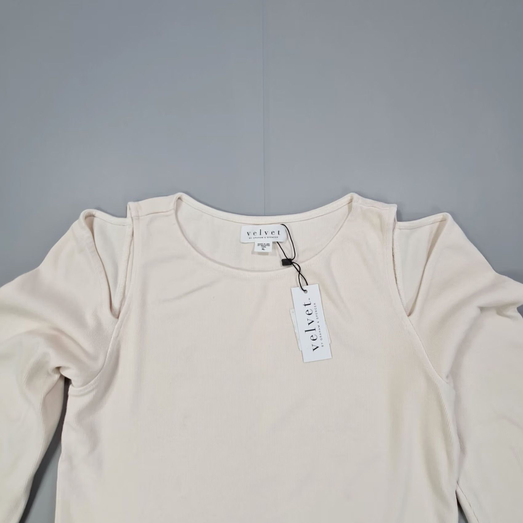 Velvet Velvet by Graham & Spencer T-Shirt Womens XL Ivory Crew Neck Long Sleeve Ribbed Viscose Jersey Size XL / US 12-14 / IT 48-50 - 2 Thumbnail