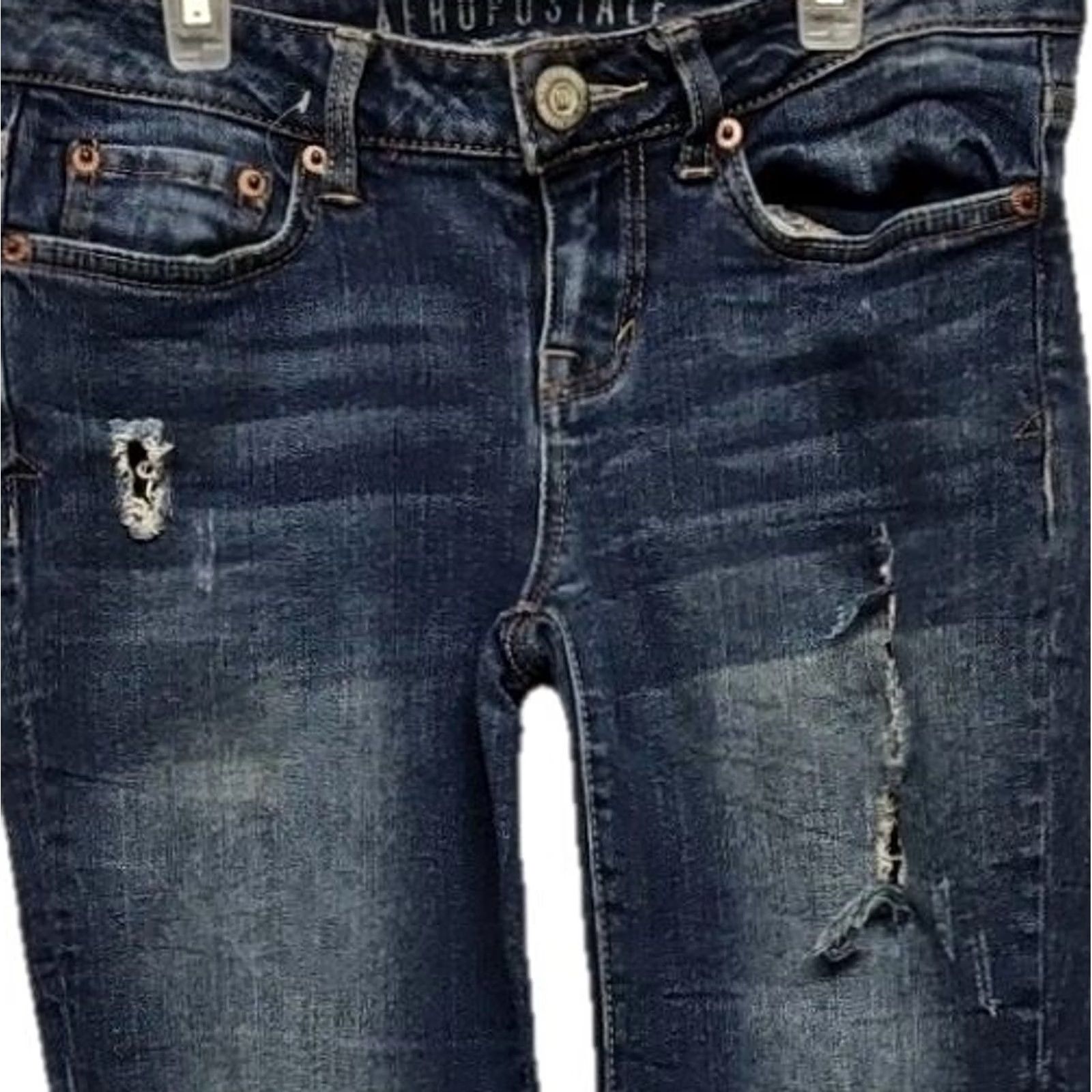 Vintage Aéropostale Jeans Skinny Women’s 0 Short Medium Wash Distressed Stretch Mid Rise Denim Cotton Blend Women’s Jeans Size 42" / US 20 - 2 Thumbnail