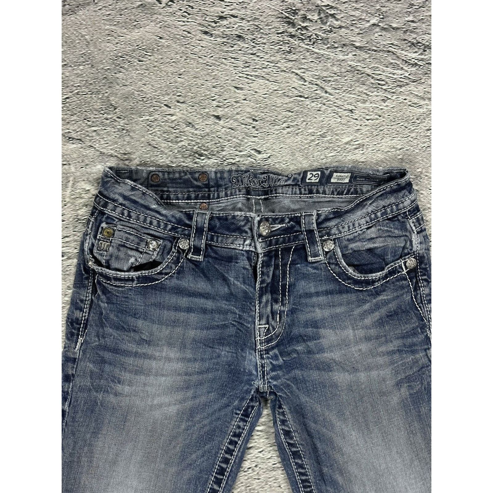 Miss Me Miss Me flared bootcut white stitching denim vintage y2k Size 29" - 6 Thumbnail
