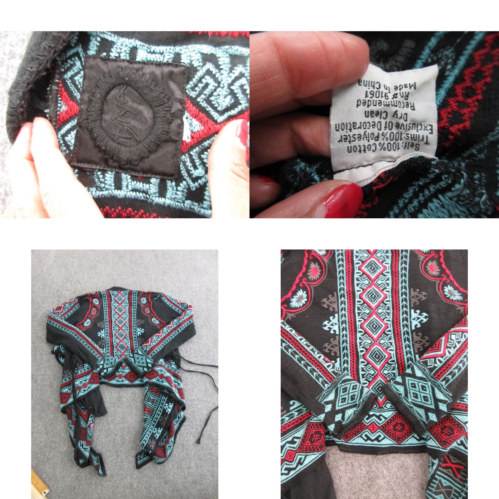 Johnny Was Johnny Was Sweater Cardigan Womens Medium Black Aztec Wrap Belted Knit Boho Wrap Open V-Neck Long Sleeve Geometric Fall Casual Size M / US 6-8 / IT 42-44 - 8 Thumbnail