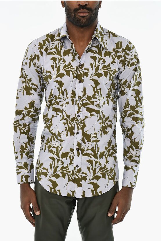 Floral Motif Two-Tone Shirt