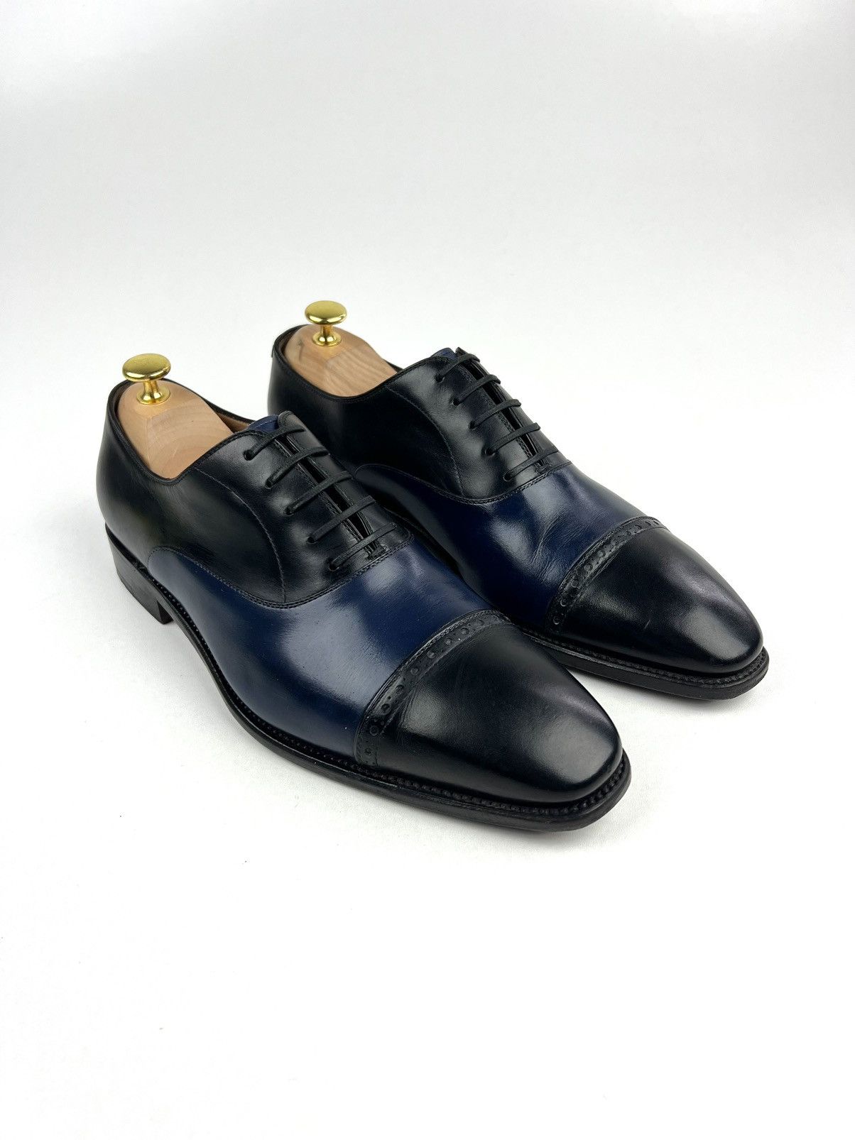 Salvatore Ferragamo SALVATORE FERRAGAMO Leather Oxfords Shoes Black/Blue Men’s Size US 10.5 / EU 43-44 - 1 Thumbnail
