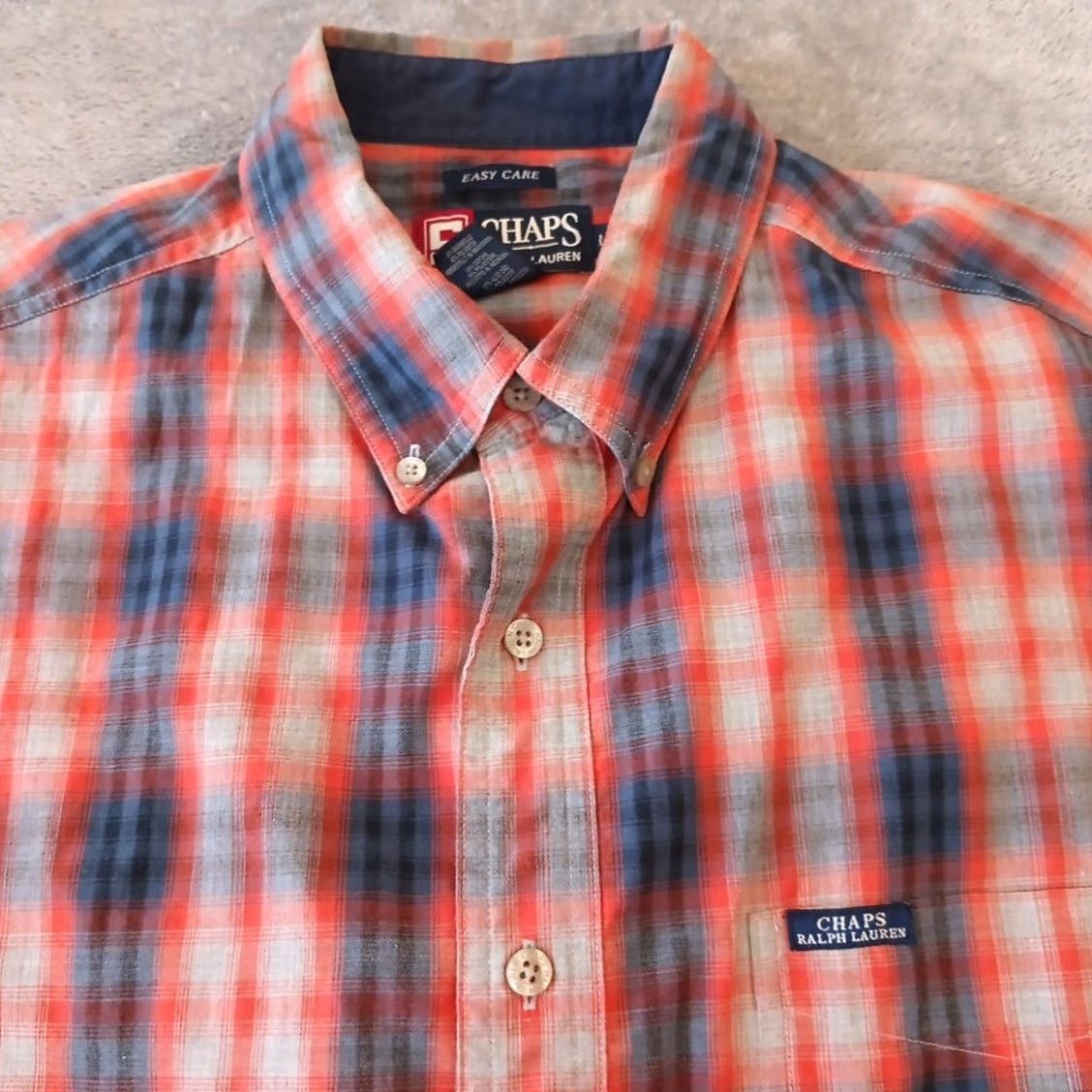 Chaps Chaps Shirt Mens Large Orange Blue Plaid Long Sleeve Button Down Easy Care Shirt Size US L / EU 52-54 / 3 - 2 Thumbnail