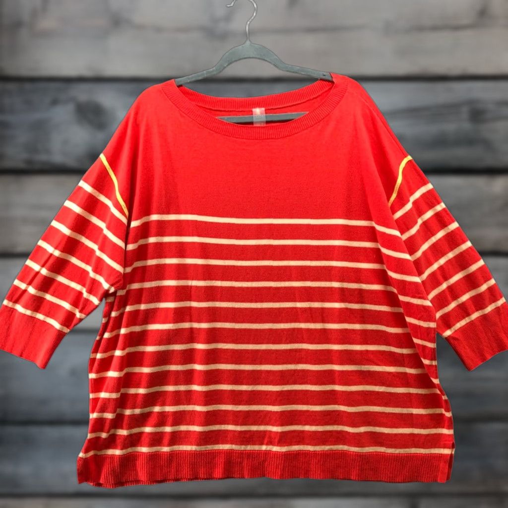 Vintage VINTAGE? No — Zuda Sweater Womens 2X Coral Pink Striped Relaxed Cotton Round Neck Pullover Knit Casual 2X Womens Size XXL / US 16-18 / IT 52-54 - 1 Thumbnail